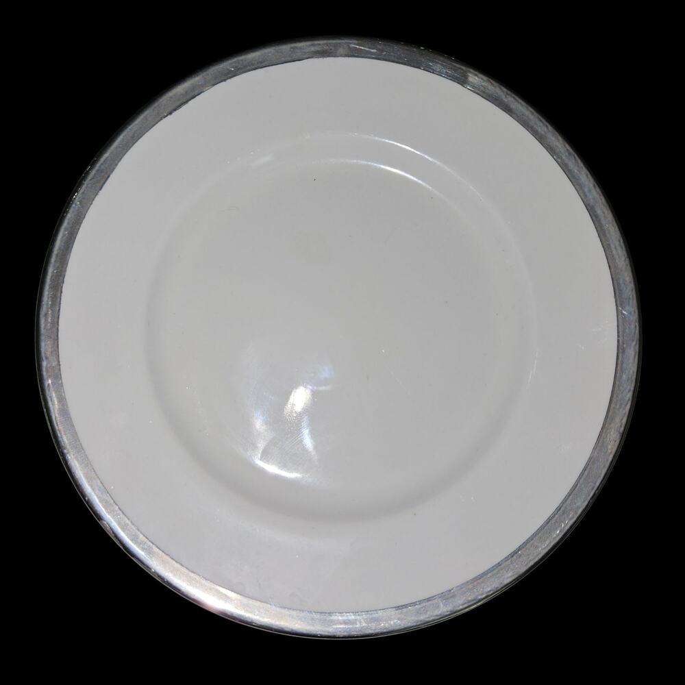Antique Grindley Staffordshire Ironstone White Silver Rim Dessert Plates Set 3